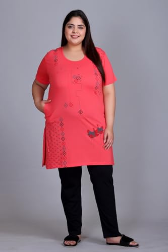 Image of In Love Women's Plus Size Printed Cotton Night Suit Set Short Sleeve | Cotton fabric - soft night suit set for sleepwear and home comfort