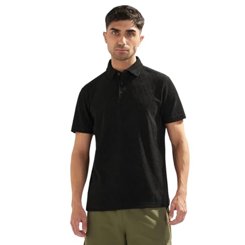 Image of Nobero Textured Polo T-Shirt for Men | Polo T-Shirts for Men | Regular Fit | Textured Fabric | Contrast Collar | Casual & Smart Casual