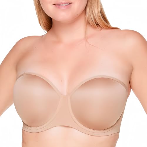 ThirdLove Classic Strapless Bra, Underwire, High Support, Removable Straps & No-Slip Silicone Grip, Supportive Bras for Women Taupe - 36E