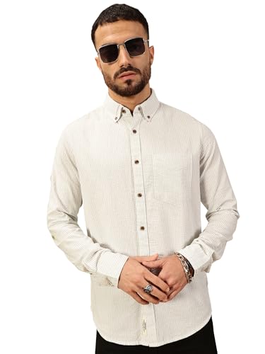 Image of Thomas Scott Men's | Slim Fit | Striped Design | Button-Down Collar | 100% Cotton Casual Shirt for Mens