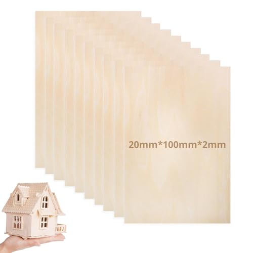 Hugwish 10 pcs madera de balsa 2mm, tablones de madera 20x10cm, contrachapado, tabla madera Para Carpintería de Bricolaje, Procesamiento Láser (20x10cm)
