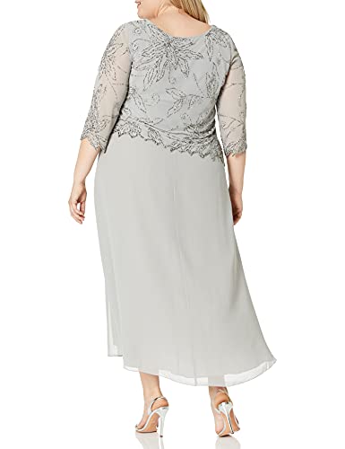 Image of J Kara Women's Plus Size 3 /4 Sleeve Long Beaded Floral Design Dress