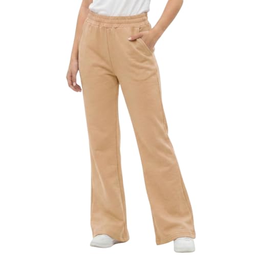 Image of WELAKEN Girls Sweatpants for Casual & Athletic - Kids Flared Pants Bell-Bottom Trousers with Pockets