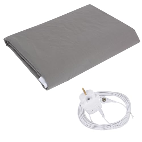 Sábana de conexión a tierra tamaño King con cable de conexión a tierra para conexión a tierra de algodón orgánico + alfombrilla conductora de fibra plateada para un mejor sueño, gris, 137 x 203 x 38