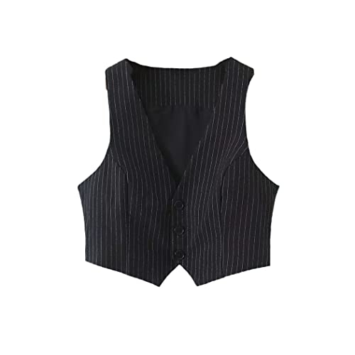 Gilet rayé pour femme décoration simple boutonnage design sans manches casual