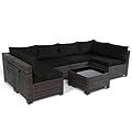 LEVELEVE 7 Pieces Outdoor Patio Furniture Sets,Rattan Conversation Sectional Set,Manual Weaving Wicker Patio Sofa with Tea Table
