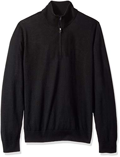 Amazon Brand - Buttoned Down Men s Italian Merino Wool Lightweight Cashwool Quarter-Zip Sweater, Black, Large