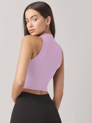 Image of Sugathari Women's & Girls' Solid Ribbed High Neck Sleeveless Crop Tops for Women (Top 37)