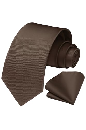 Image of HISDERN Mens Ties Solid Color Ties for Men Formal Necktie with Pocket Square Set Satin Silk Neck Tie Handkerchiefs Set