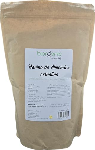 Harina de almendra 1kg KETO, sin gluten. Sin piel. Origen España.100% natural. Certificado sin MGOs. Molienda fina. Marca Española.