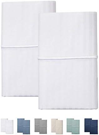 Feather & Stitch 2 Piece Pillowcase Set Standard Size White 100% Cotton Damask Stripe Pillow Cases 500 Thread Count 20x30 Inches Ultra Soft Luxury Sateen Weave Bed Pillow Covers