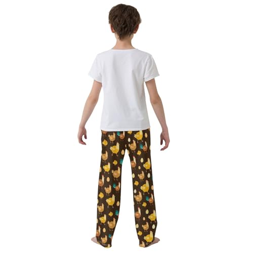 ZZXXB Rooster Chick Egg Boys Long Pants Soft Trousers Elastic Waist Kids Lounge Bottoms with Pockets S-XL3
