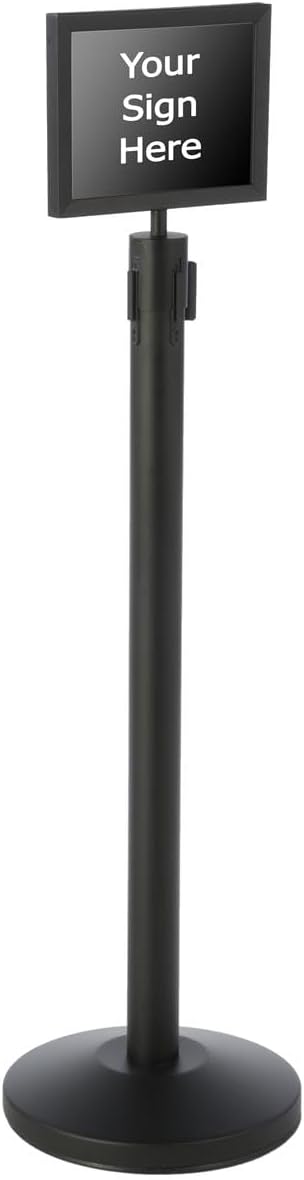 Displays2go QueuePole Economy Stanchion Sign Frame, 11" x 8.5" Landscape Slide-In Design – Black (ECPT1185SH)