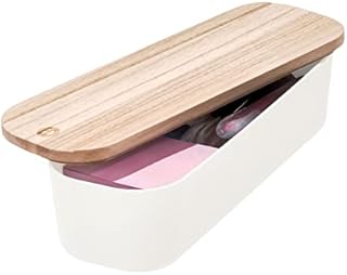 iDesign Drawers Unit, Small Made of BPA-Free Recycled, Plastic Storage Box with Lid from Paulownia Wood, White, Polypropylene, Coconut, 7.3 x 9.1 x 27.6 cm