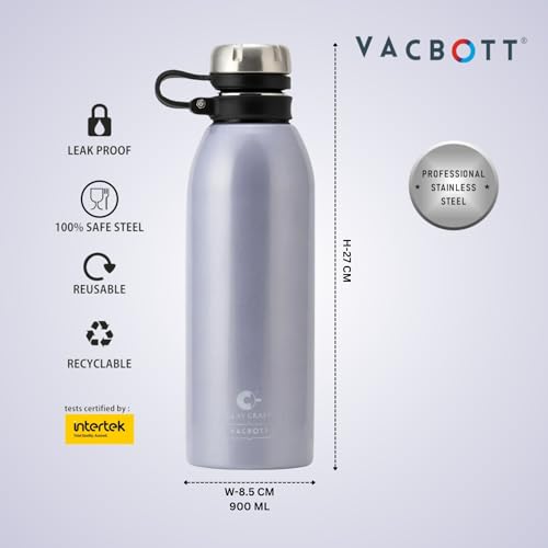 Image of CLAY CRAFT VACBOTT Charlie Double Walled 24 Hours Hot and Cold Water Bottle-900ML, 2-Piece(Sky Blue) Leak Proof|Easy to Carry|Gym Bottle|Home|Kitchen|Hiking|Travel Bottle|BIS Certified|Made in India