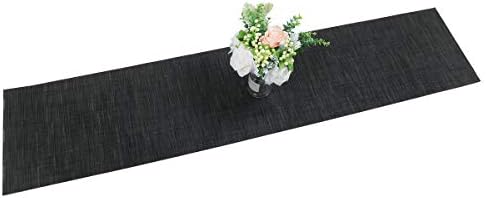 SHACOS Woven Vinyl Table Runner for Kitchen Dining Table Wipe Clean Washable PVC Table Runner Indoor Outdoor (Black, 12x54 inch)