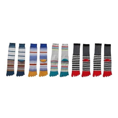 Calcetines 5 Dedos 5 Pares Calcetines De Gran Tamaño De 5 Dedos Para Hombres, Algodón A Rayas, Vestido De Noche De Negocios, Calcetines Largos Felices Con Dedos, 4 Estaciones, multicolor, 42
