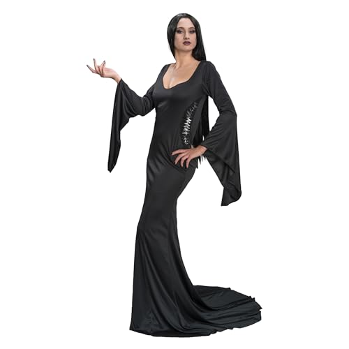 Chaks - Vestido de morticia addams para mulher, fantasia gótica oficial de Wednesday Addams em preto, roupa para Halloween e carnaval