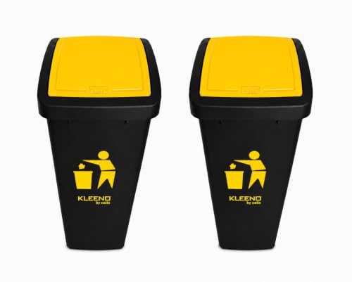Image of Cello Plastic Swing-Lid Garbage Dustbin 48 Ltr, Yellow /Yellow - Combo Pack of 2