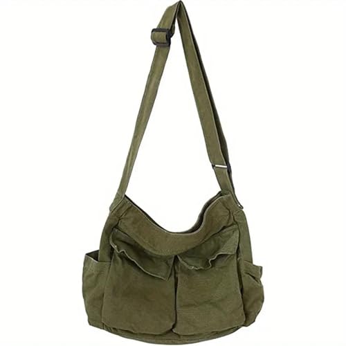 Canvas Messenger Bag, Large Crossbody Bags with Multiple Pockets,Vintage Shoulder Laptop Bag, Laptop Bag (Color : Army Green)