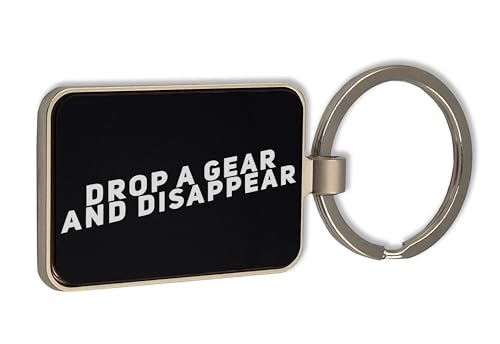 Lauthings Drop A Gear And Disappear Porte-clés en verre noir avec inscription « Drop A Gear And Disappear »
