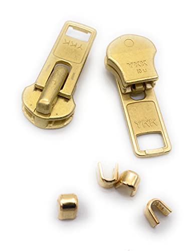 Zipper Repair Kit - #10 Heavy Duty YKK Brass Jacket Zipper Sliders with Top Stops Included - Choose Your Quantity - Made in The United States (2)
