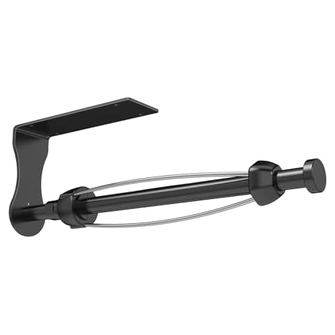 SetSail Paper Towel Holder, Single Hand Operable Paper Towel Holder Under Cabinet with Adjustable Damper Easy Tear Wall Mount Self-Adhesive or Drilled for Kitchen Bathroom, Black Cover