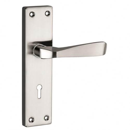 Image of SARDAR Black & Silver 7 Inch Iron Mortise Door Handle Lock Set for Main Door & Bedroom | Heavy Duty Complete Fitting Set | IM-04BS