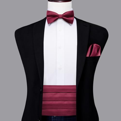 Image of Dubulle Mens Cummerbund and Bow Tie Set Paisley Floral Pretied Bowties for Men Pocket Square Cufflinks Wedding Business