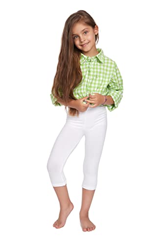 SOFTSAIL Leggings Niña Mallas 3/4 Pantalones Cortos Capri De Algodón para Deportes Baile Gimnasia Transpirables Cómodos Y Elásticos Blanco 7 años
