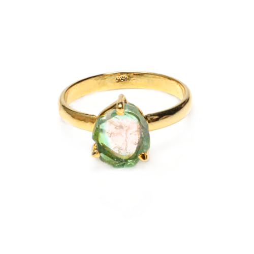 Bague tourmaline pastèque naturelle argent 925 alliance bohème unique