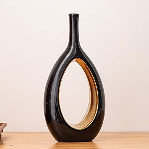 Ceramic Vase Set 2 For Black Vases Home Decor, Hollow Round Flower Vases For Decor, Donut Vase, Pampas Grass Vase, Minimalism Decor For Wedding Dinner Table Living Room Bedroom (Black Vase) #TOP7