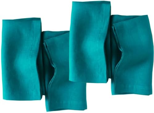 Linkslove Home Linen Napkins-Sandwashed Pure Linen Cloth Napkins, Teal Blue Set of 4, 20X20 Inch, Luxury Natural Fabric Machine Washable, Premium Soft, Great Choice for Gift