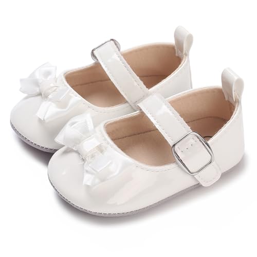 MASOCIO Chaussure Bebe Fille Bapteme Ballerine Premier Pas Chaussures de Marche Bébé Souple Taille 19 Chaussons Princesse 6-12 Mois Blanc
