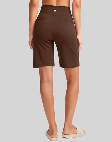 Image of SANTINY Women's 9 inch High Waisted Bermuda Shorts with 4 Pockets Knee Length Long Shorts for Women Workout Athletic Casual