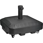 23L Parasol Base, Heavy Duty Fillable Parasol Base with Wheels for Garden Patio,Universal Outdoor Umbrella Base for 35mm~48mm Poles, Weatherproof HDPE Parasol Holder Comes with Tightening Screw