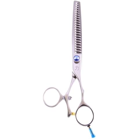 ShearsDirect Japanese 440C 22-Tooth Swivel Chunker with Light Blue Gem Stone Tension 7.5-Inch Cover