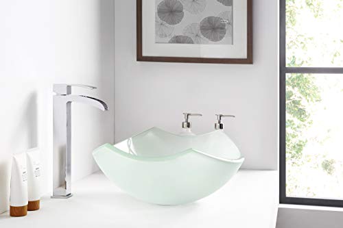 Anzzi Pendant Modern Tempered Glass Vessel Bowl Sink In Lustrous Frosted, Top Mount Bathroom Sinks Above Counter, Round Vanity Countertop Sink Bowl With Pop Up Drain, Ls-Az085 #TOP1