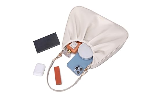 Image of JOLLQUE Small Shoulder Bag for Women,Mini Leather Dumpling Tote Purse,Handbags Soft Ruched Cloud(Beige)