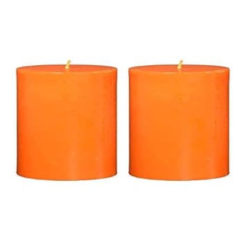 DELHI CANDLES Home Made Hand Crafted Smooth Pillar Candles, Set of 2 for Home Decor/Meditation/Aroma/Reiki/Party/Romantic Dinner/Christmas & Other Occasion (Orange, 3X3)
