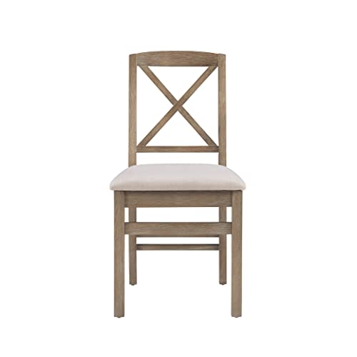 Linon Triena Greywash X Back Dining Chair with Beige Upholstered Seat, Set of 2 by Linon - Image 4