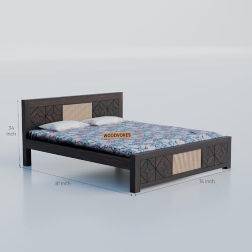Image of Sheesham Wood 1 Bed Without Storage Solid Wooden Cot Bed Elegant and Functional Bedroom Living Room Home (Walnut Finish 2 Can, King)