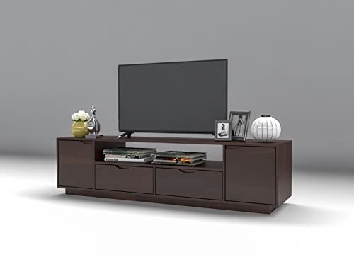 Image of DRIFTINGWOOD Malvina Sheesham Wood Entertainment Tv Unit for Living Room | Free Standing Movable Low Height Tv Cabinet Sideboard | Tv Table with 2 Drawer, 2 Door Cabinet Storage | Walnut