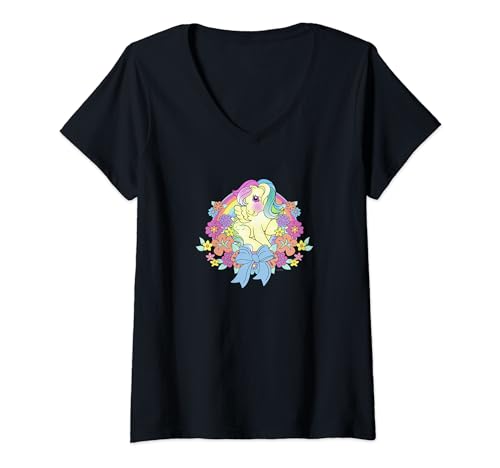 Womens My Little Pony Sky Dancer In Floral Wreath With Rainbow V-Neck T-Shirt