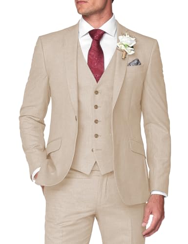 Men's 3 Piece Slim Fit Suits Wedding Groomsmen Prom Business Suit One Button Notch Lapel Blazer Jacket Vest Pants Tuxedo Set