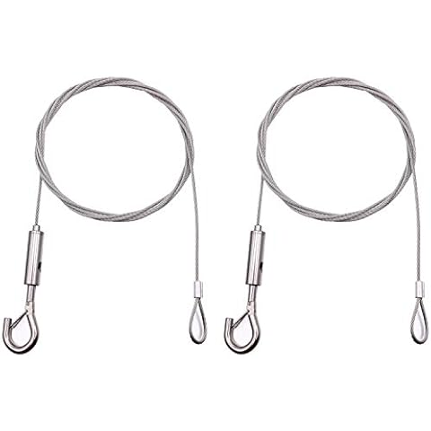 2 Stück Drahtseil 2mm - 2m, Stahlseil mit Ösen und Haken, Edelstahl Spannseil Seilspanngarnitur, Gardinenseil Gardinen Seilsystem, Max 40kg Cover