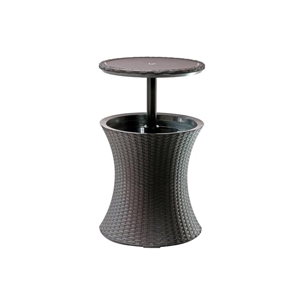 Keter Pacific Cool Bar Outdoor Patio Furniture and Hot Tub Side Table with 7.5 Gallon Beer and Wine Cooler, Espresso Brown