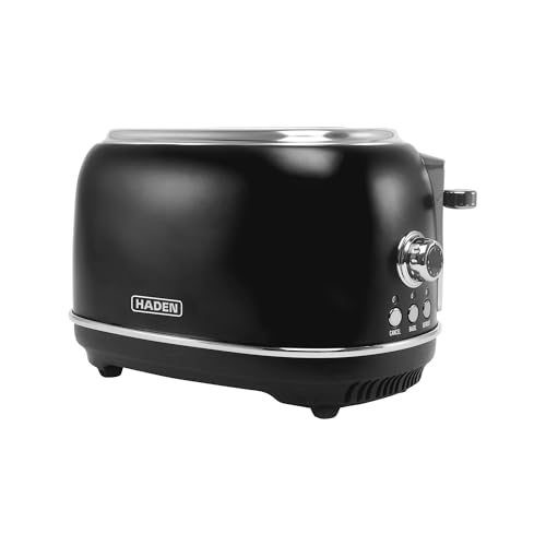 Haden Heritage 2 Slice Wide Slot Stainless Steel Toaster with Adjustable Browning Control & Non-Slip Feet, Black & Chrome