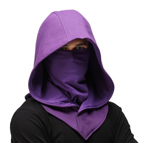 Assassin Hood with Detachable Mask – Premium 360gsm Cotton | Skeletor, Wizard & Sorcerer Cosplay | Fantasy Villain Costume Accessory for LARP, Festivals & Halloween (Purple)