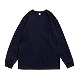 Men's Long-Sleeve Cotton T-Shirt Fashion Casual Solid Color Henley Shirts Crewneck Undershirt Pullover Tops (Medium,Dark Blue)
